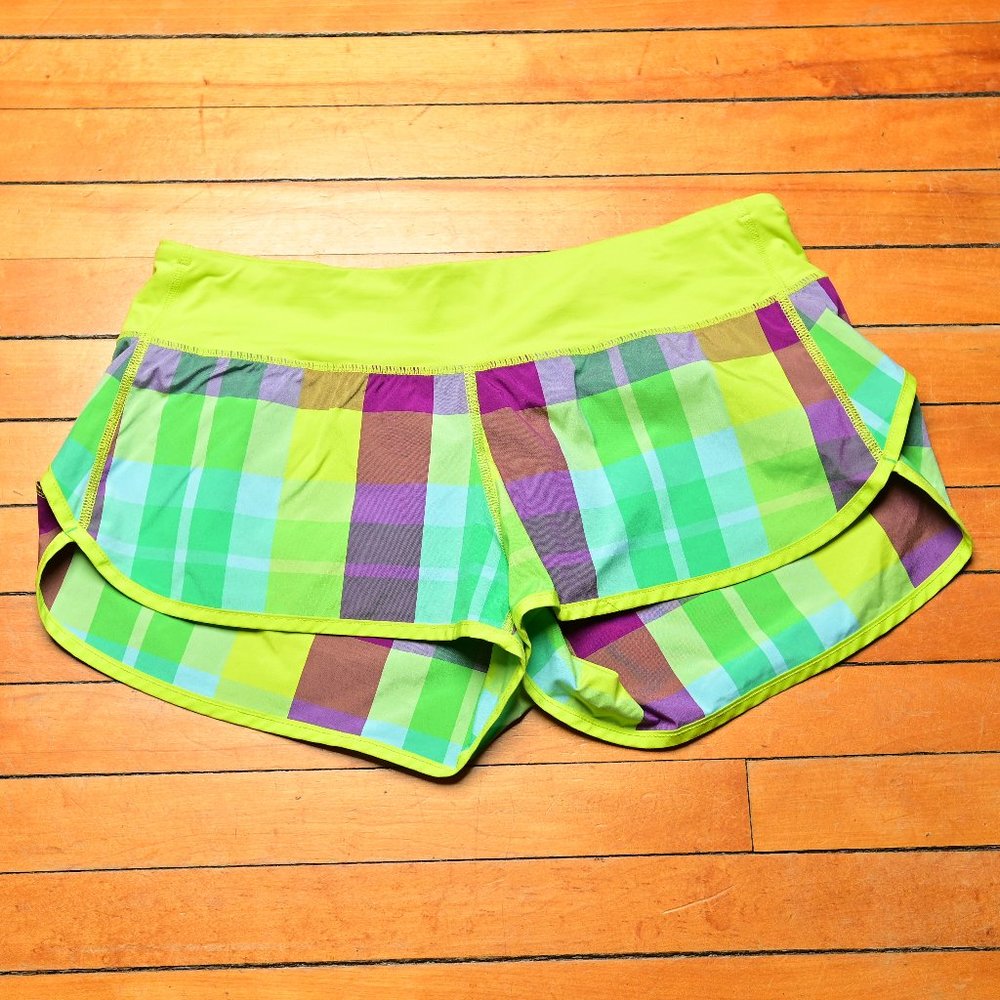 Lululemon Speed Short - Foxy Plaid - Lime/Potion Purple
